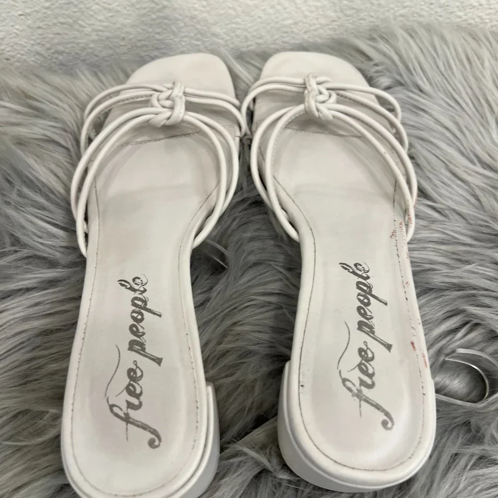 Free People‎ Petra Leather Knot Block Heel Slide Gray-White Sandals Size 9-9.5